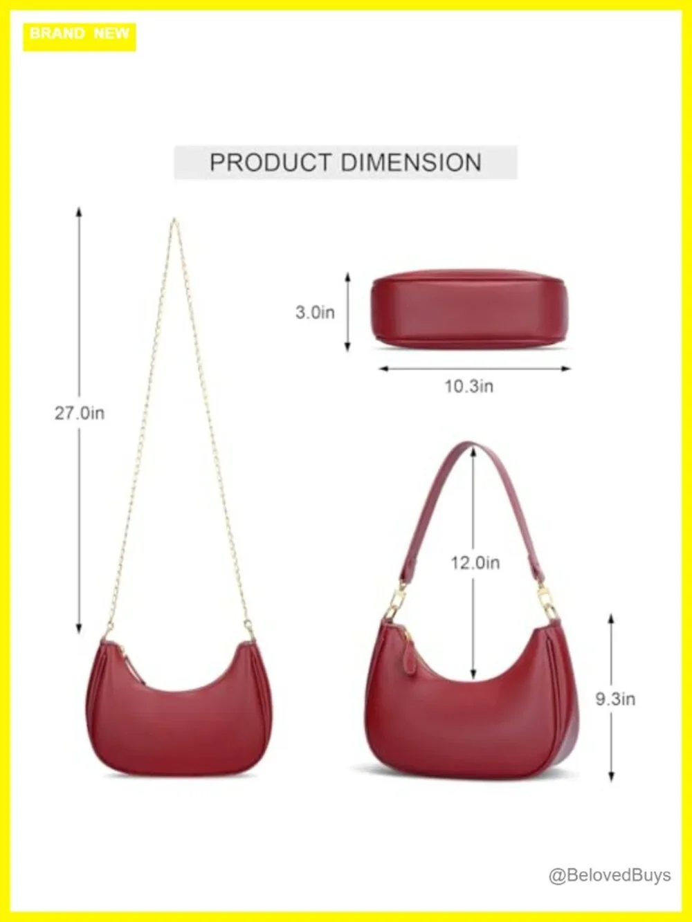 Crescent Shoulder Bag Crossbody Hobo Clutch with Detachable Strap | Faux Leather